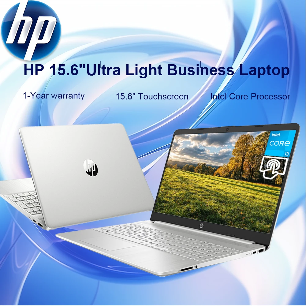 HP 2024 Laptop biznesowy, 15.6 "Laptop z ekranem dotykowym, Intel Core i3-1215U, 8GB pamięci RAM, 128GB SSD, Intel UHD, srebrny