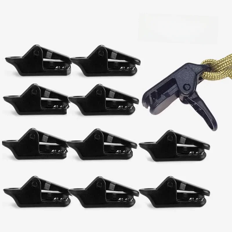 Clip d'auvent de tente en plastique, 10 pièces, corde de tente à Double trou, boucle réglable, pince crocodile pour rideau, Camping en plein air, randonnée