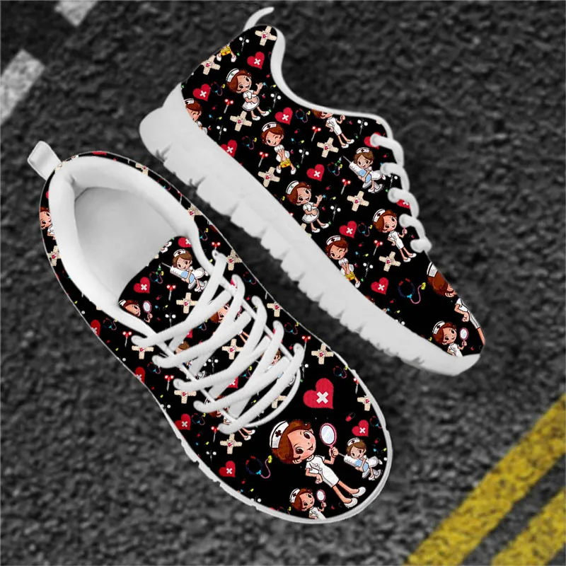 INSTANTARTS Kawaii Nurse Design Casual Sneakers for Women Comfort Flats Medical Healthcare Print Ladies Nursing Footwear Zapatos