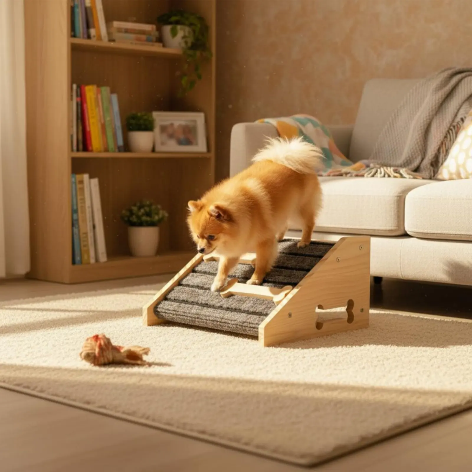 持ち運び可能な木製犬用階段滑り止め付きペットステップ階段骨型装飾穏やかな傾斜低傾斜ペット用はしご小型ペット用