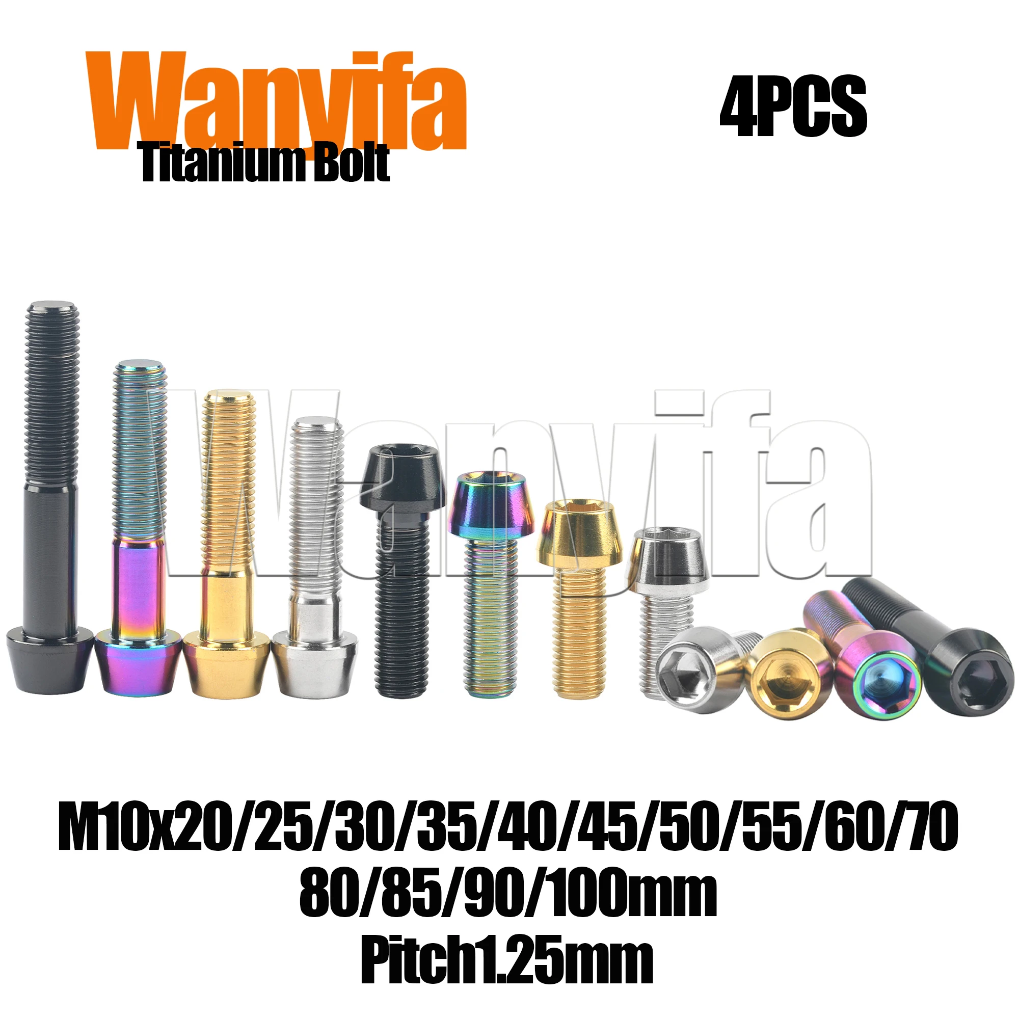 

Wanyifa Titanium Bolt M10x/20/25/30/35/40/45/50/55/60/70/80/85/90/100mm Motorcycle Allen Cone Head Screws for Ducati/Yamaha