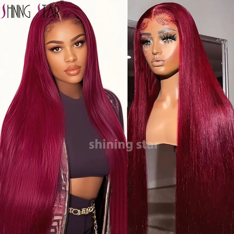 

Cherry Red 99J 13X6 Hd Lace Frontal Human Hair Wigs Preplucked Burgundy Colored Wigs Human Hair Brazilian 13X4 Lace Front Wigs