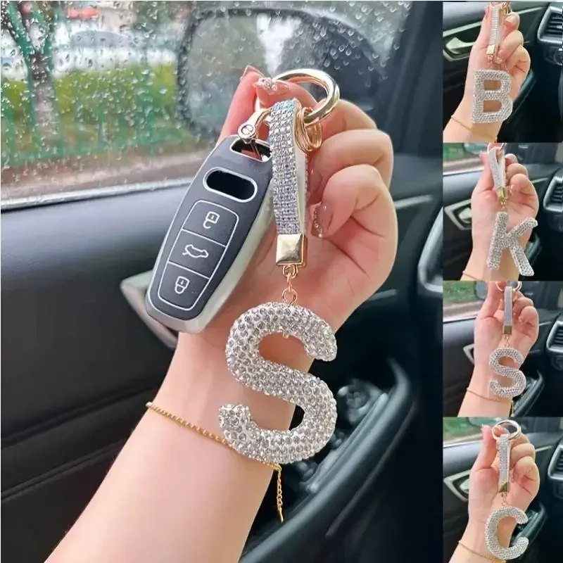 Stylish Letter Key Ring Accessory for Keys Bags Car Keychain with Sparkly Rhinestone Gift for Woman Backpack Charm Decoration