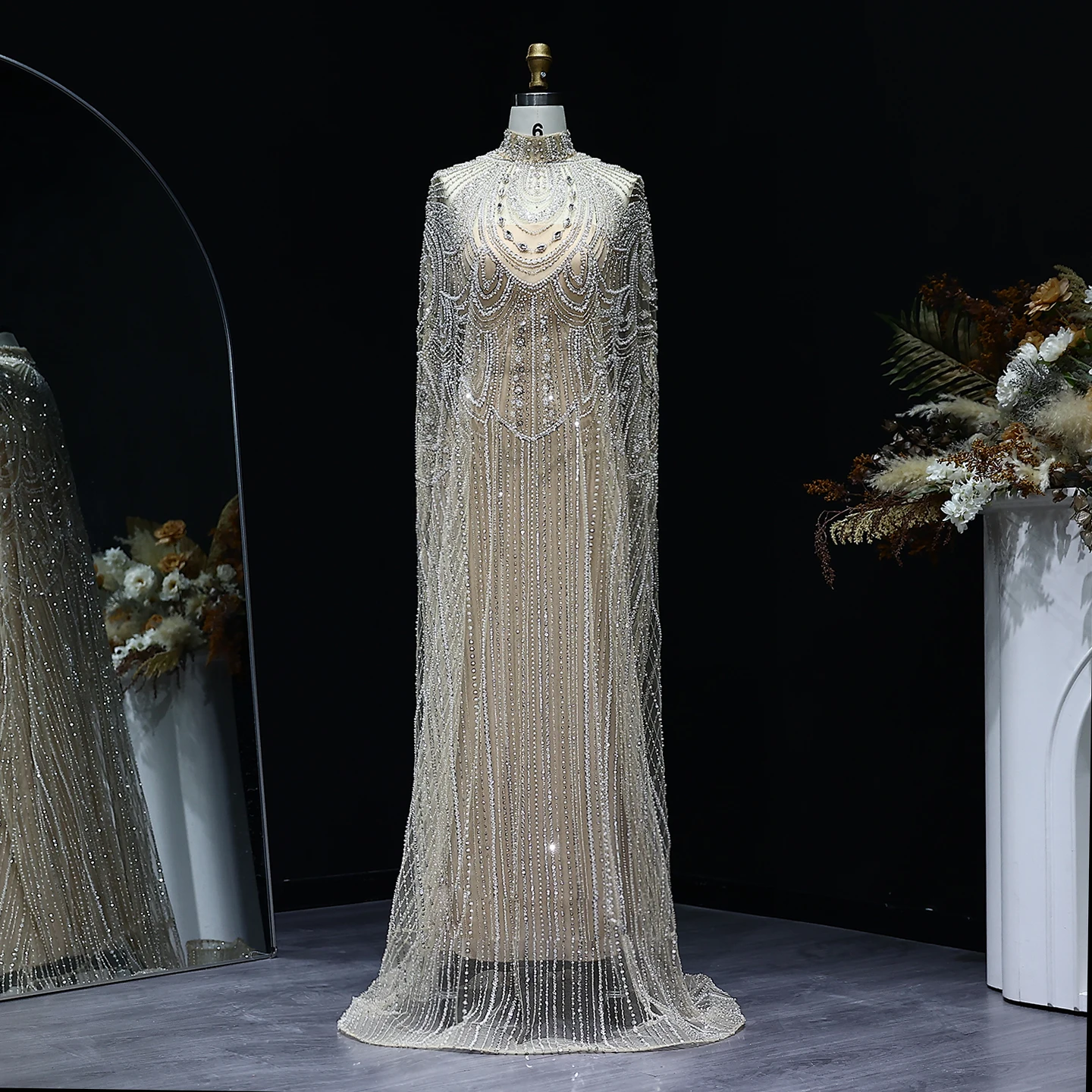 Sharon Said Luxury Beaded Dubai Nude Evening Dress for Arabic Women Wedding Elegant Kaftan Formal Party Gowns SS780 Customized image 2