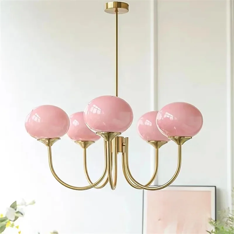 Lustre en verre rose du milieu du siècle, créatif facilement, lumière Kevin, beaux arts, salon, chambre à coucher, hôtel, décor
