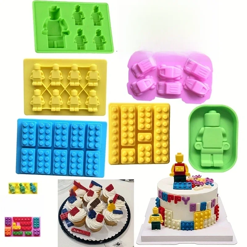 Bloco de molde de silicone, tijolo de construção, robô, geléia de chocolate, bandeja de cubos de