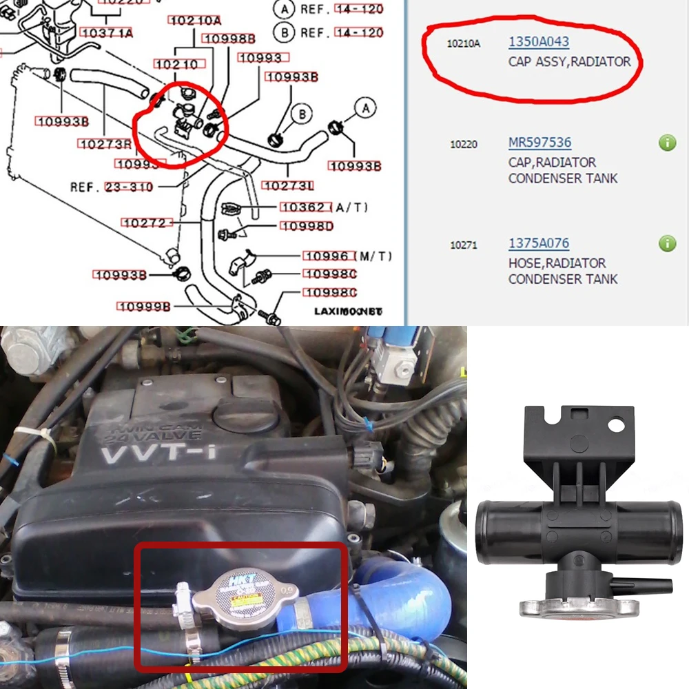 Radiator Neck Filling w/ Cap Water Hose Connector 1350A043 For Mitsubishi Lancer 08-17 Outlander 11-12 Galant Fortis ASX 4B11