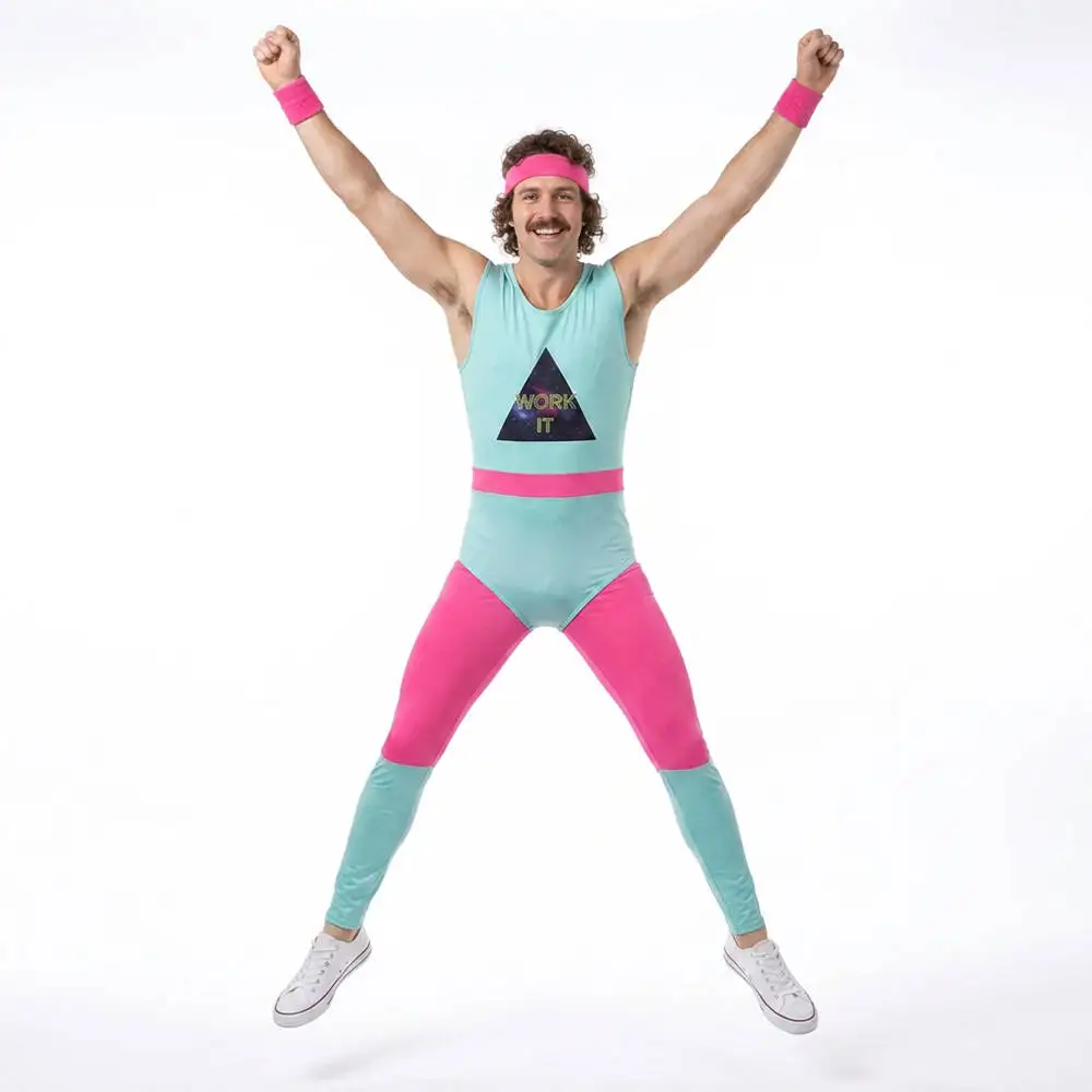 Disfraz Retro de Instructor de Gimnasio de los 80 para Hombre, Traje de Cosplay para Ejercicio y Entrenamiento, Disponible en Takerlama