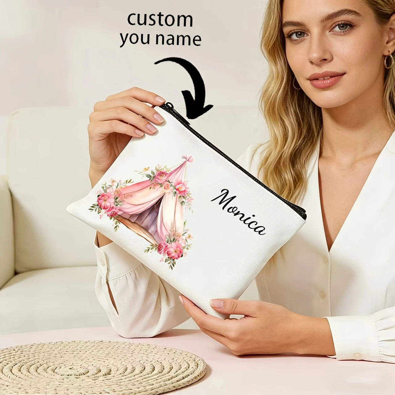 Personalized Customized Canopy Rose Portable Makeup Bag, Durable And Smooth Zipper, Large Opening Design for Easy Item Access.
