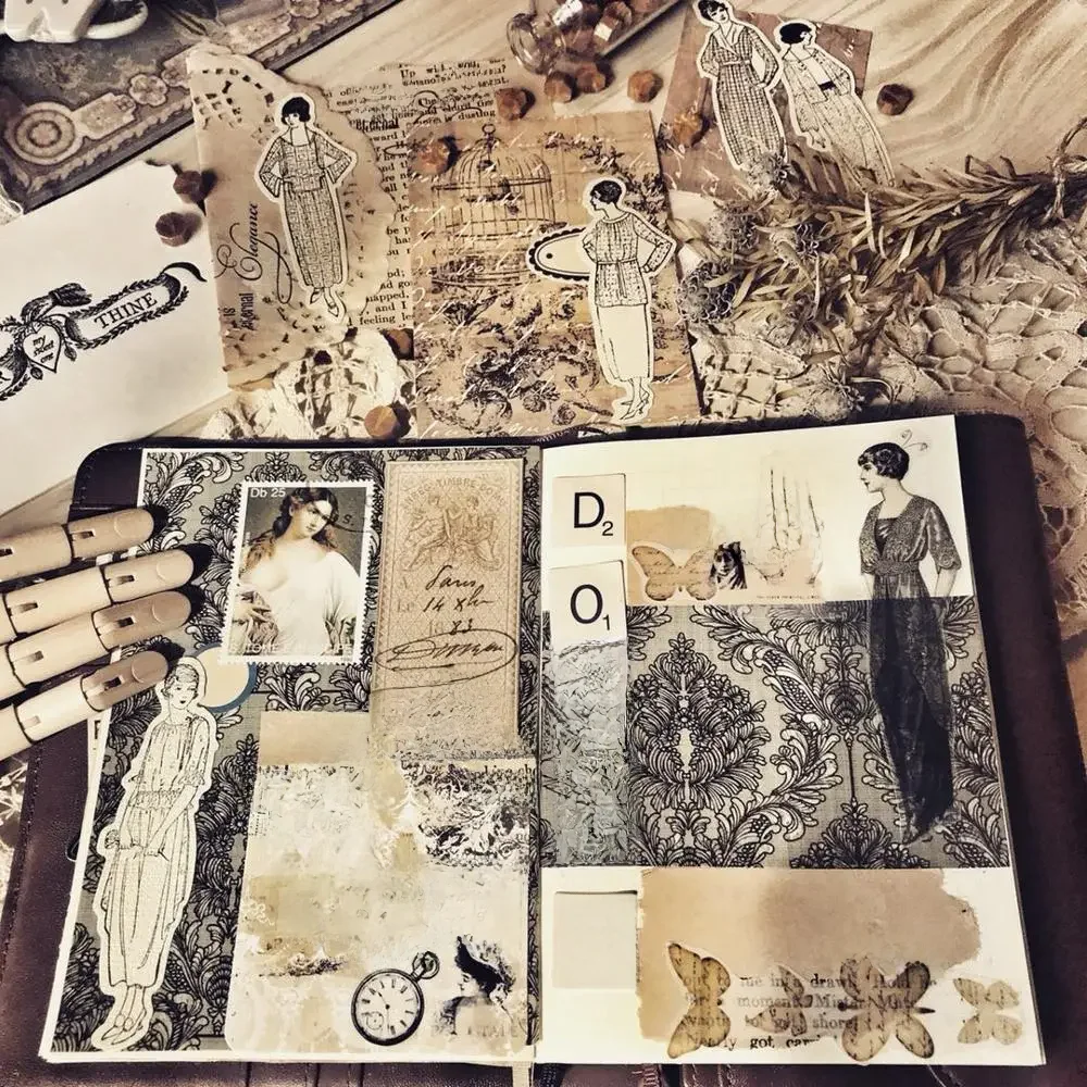 58 sztuk vintage fashion design lady naklejki papierowe rzemiosło i naklejki do scrapbookingu książka dekoracyjna naklejka DIY artykuły papiernicze — zdjęcie 2
