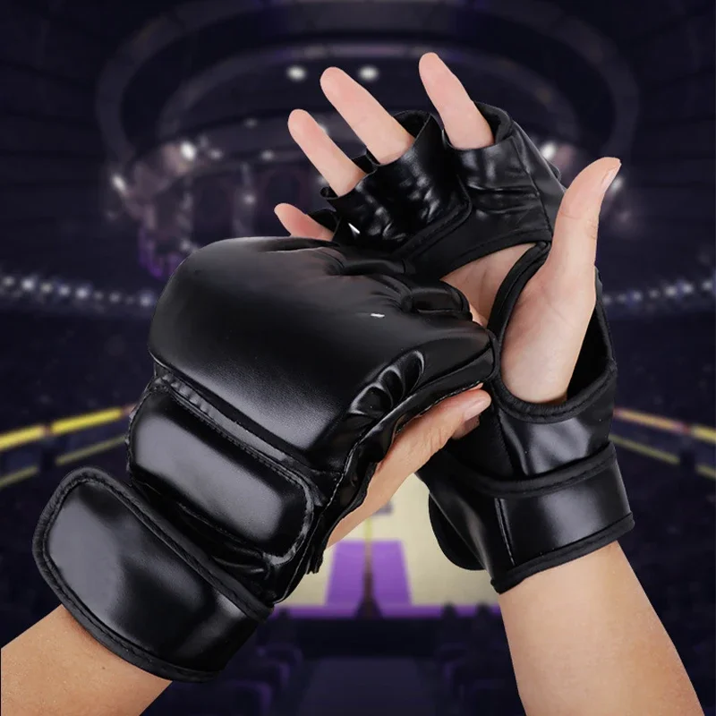 Luvas Profissionais De Treinamento De Boxe Para Adultos, Almofada De Couro Metade Do Dedo, Sanda
