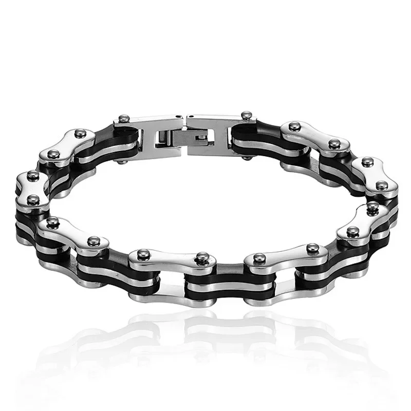 AliExpress HI MAN New Design Punk Stainless Steel Bracelet For Man Motorcycle Bike Bicycle Chain Jewelry Bangle