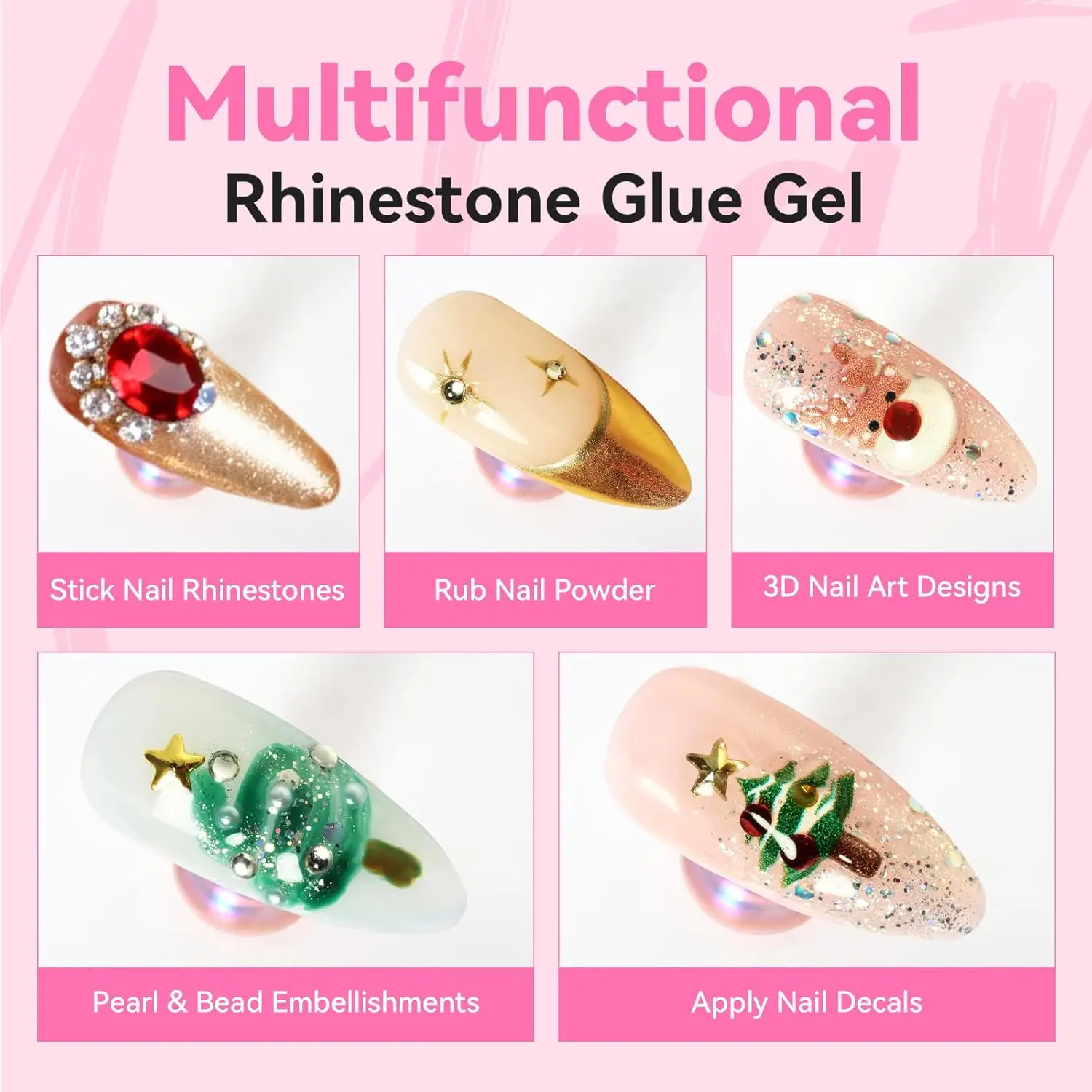 4 pezzi colla per strass per unghie gel-aggiornamento colla per unghie gel per ciondoli per unghie gemme adesivo super forte preciso per il design di nail art 3D