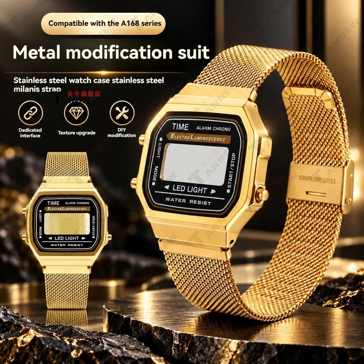 Premium Stainless Steel Case and Bracelet for Casio A168WA A168 Module 3289 Square Watch Metal Upgrade Mod Kit for Men