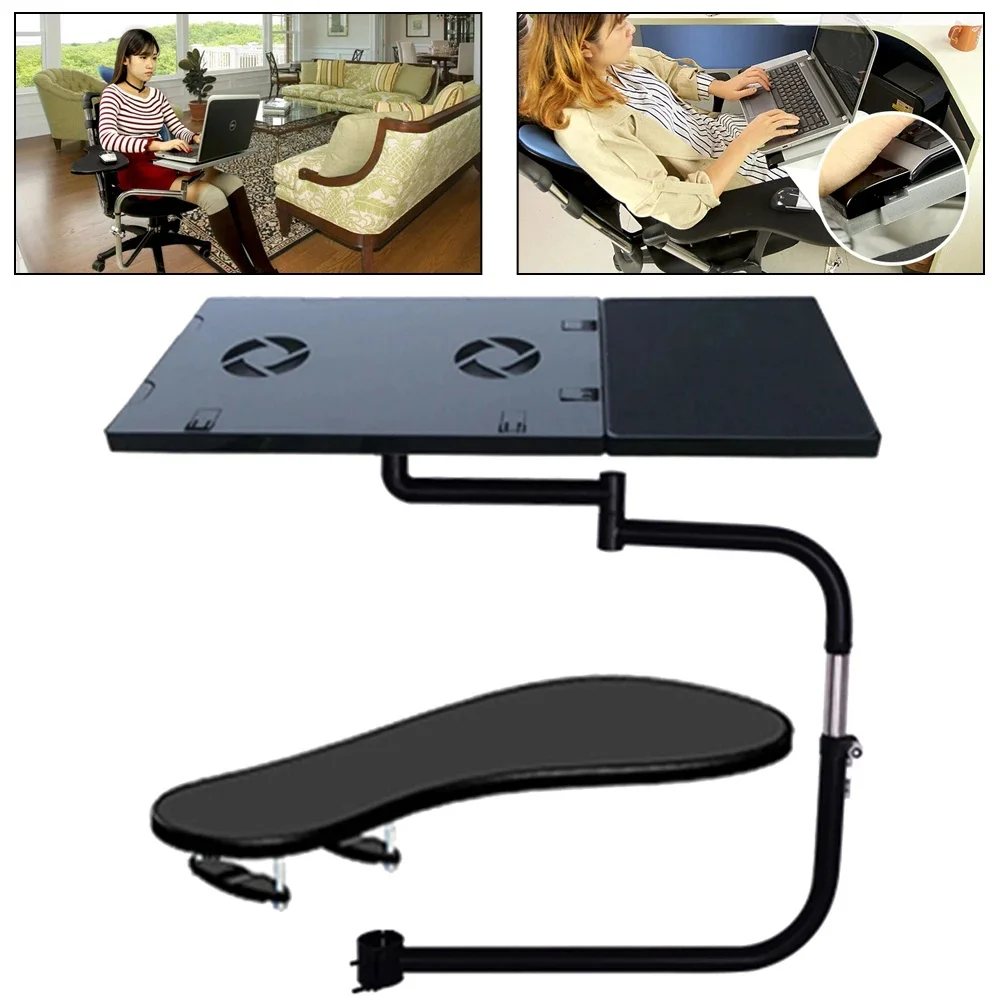 Stoel toetsenbordlade, laptop toetsenbord muis stoelstandaard met USB-ventilator, verstelbare muisbevestiging geïnstalleerd tot stoel met -85 ° ~ +20 ° Kantelen - afbeelding 2