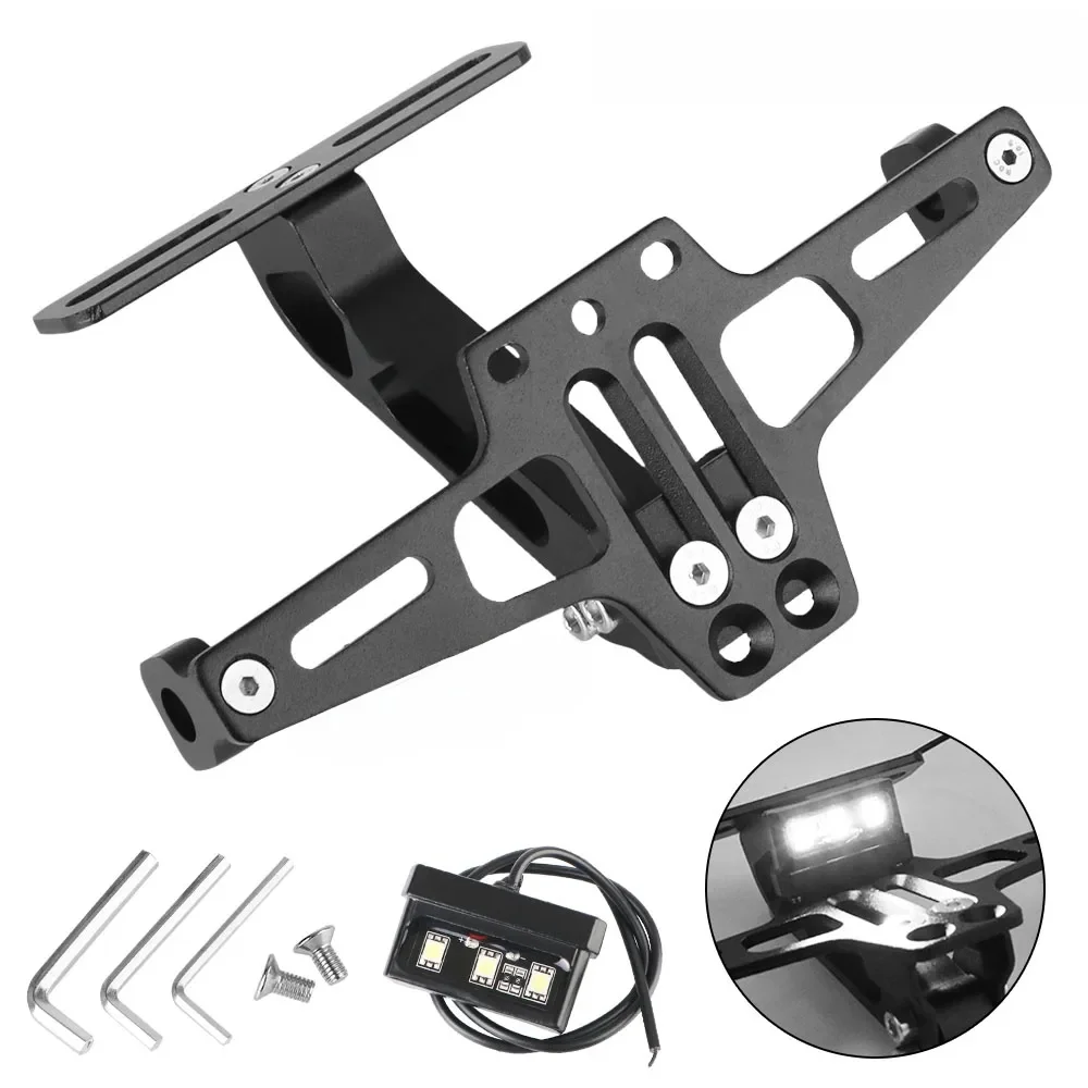 Uchwyt na tablicę rejestracyjną motocykla Uchwyt na tylny kierunkowskaz CNC LED Light Aluminiowe zestawy eliminujące błotniki Uniwersalne — 2