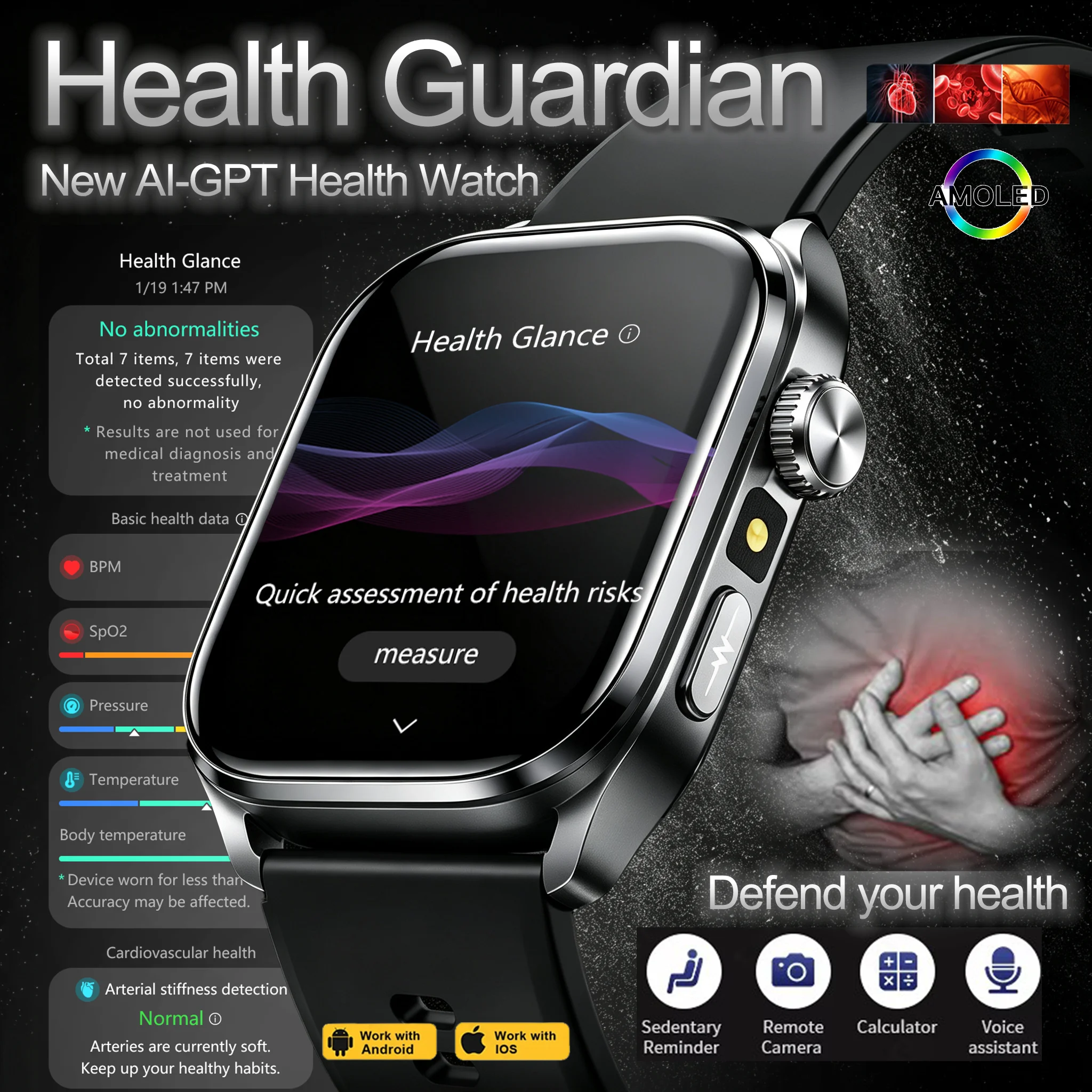 2026 New Accurate Diagnosis Smart Watch Body Fat ECG Blood oxygen BP Health Sport HD AMOLED Screen Call Smart Watches man woman