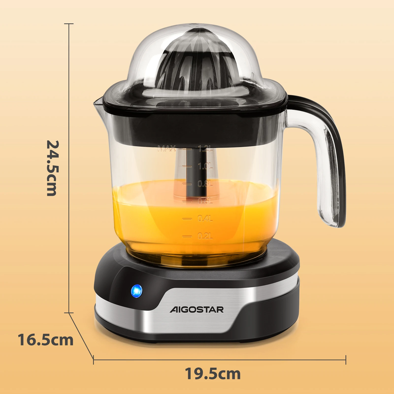 عصارة Aigostar الحمضيات الحمضية الكهربائية السوداء 40 وات 1.2 لتر عصارة فواكه للعصير