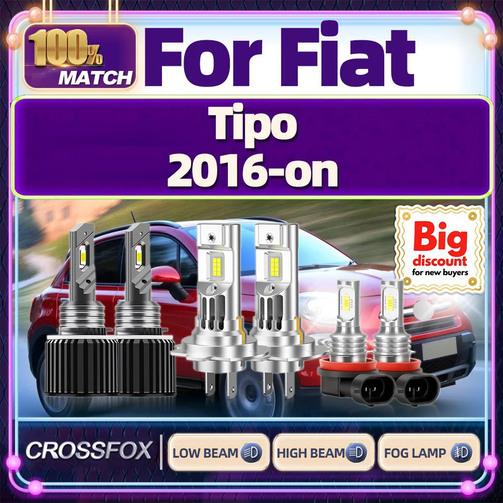 

CROSSFOX【For Fiat Tipo 2016-on】DRL High Low Beam Turbo Canbus Car LED Headlight Bulbs Ultra Bright Headlamp Ampoules Fog Lamps