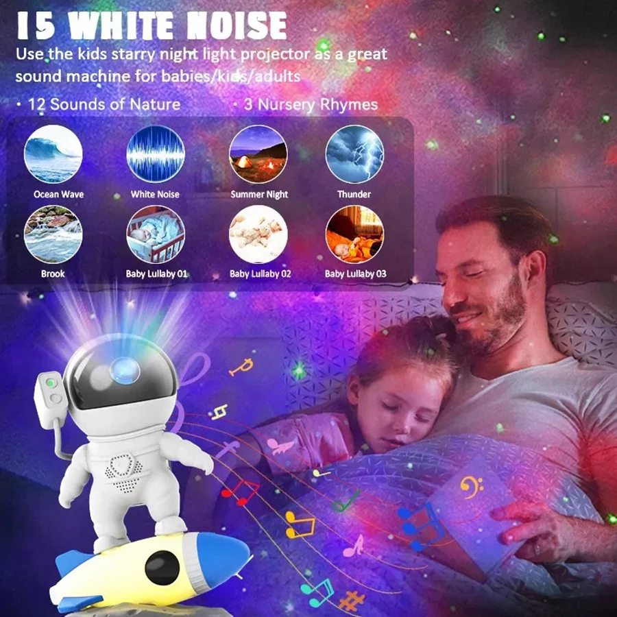 Astronaut Rocket Projector Bluetooth Music Lamp Light Galaxy Lights Timer Lighting Projection Night Light for Children Bedroom