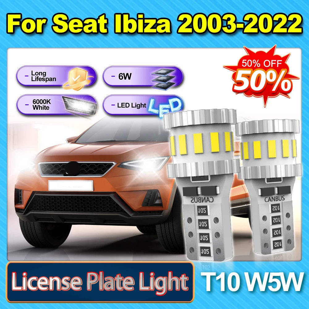 

6000K W5W T10 License Plate Light 3400LM LED Lighting Car 6W CSP Canbus No Error For Seat Ibiza 2003 2004 2005 2006 2007-2022
