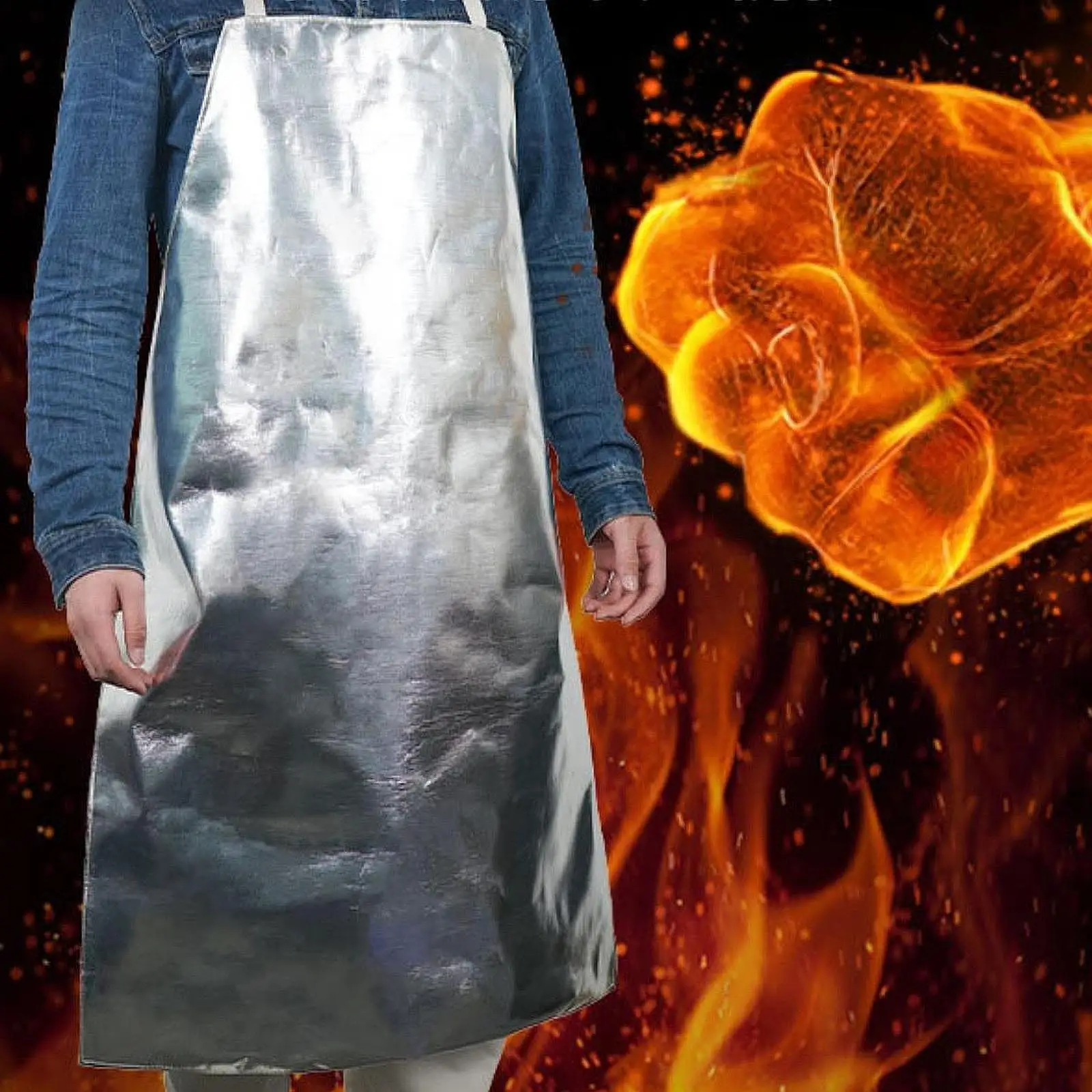 Heat Resistant Apron Fireproof Thermal Insulation Workshop Aluminum Foil Apron for BBQ Crafting Manufacturing Cooking Welding