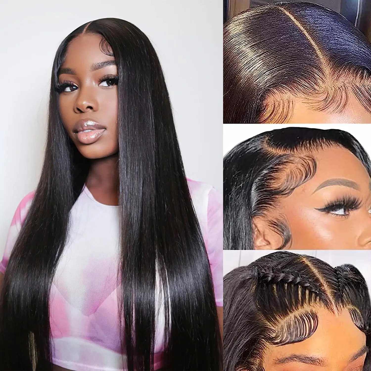 Straight Lace Front Wigs Human Hair 180% Density 13x4 Lace Frontal Wigs for Women Pre Plucked Natural Hairline with Baby Hair 1B