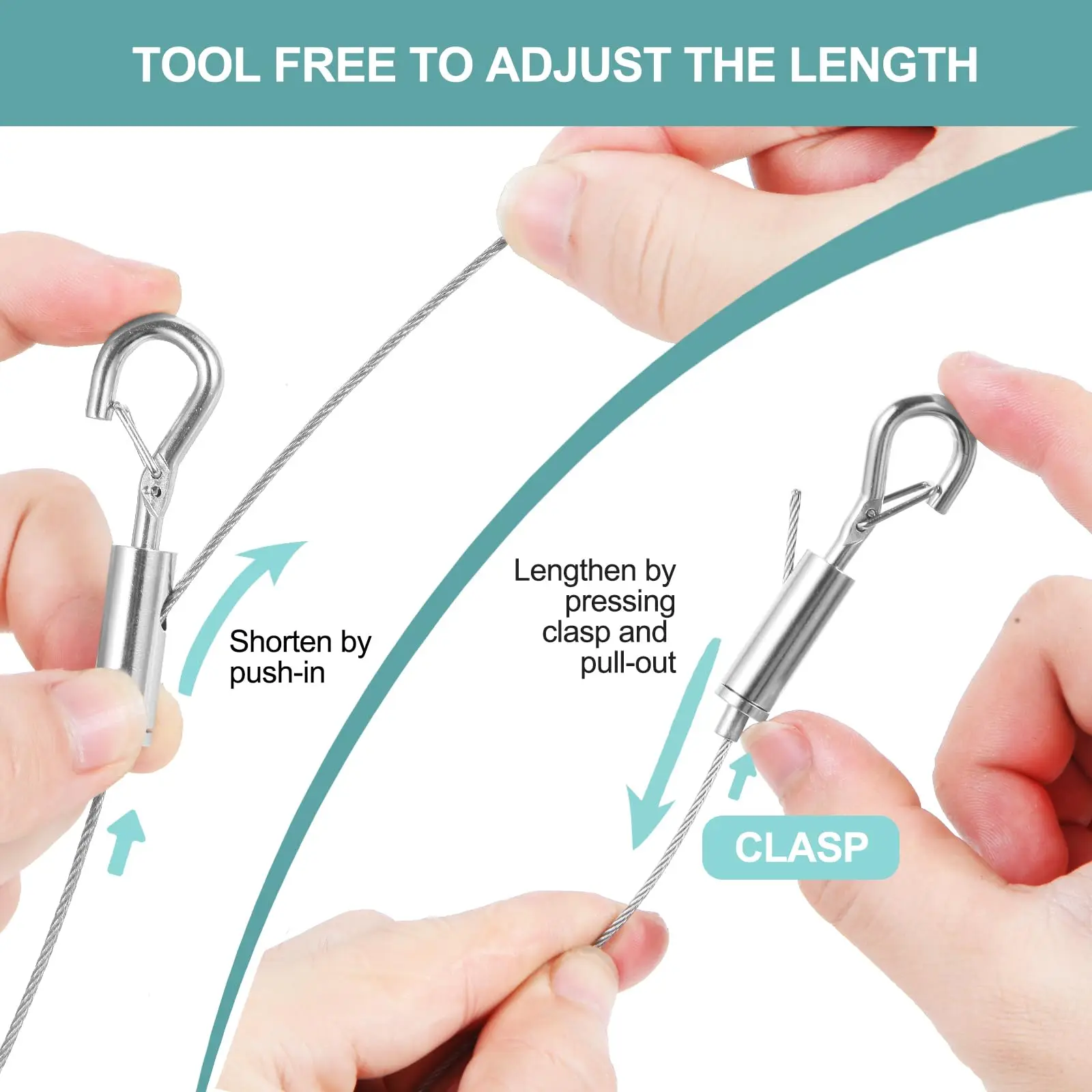 مجموعة تعليق الصور بسلك قابل للتعديل، سلك من الفولاذ المقاوم للصدأ لتعليق الصور، كابلات خالية من الأدوات، حبل معلق مع خطافات 40 رطلاً