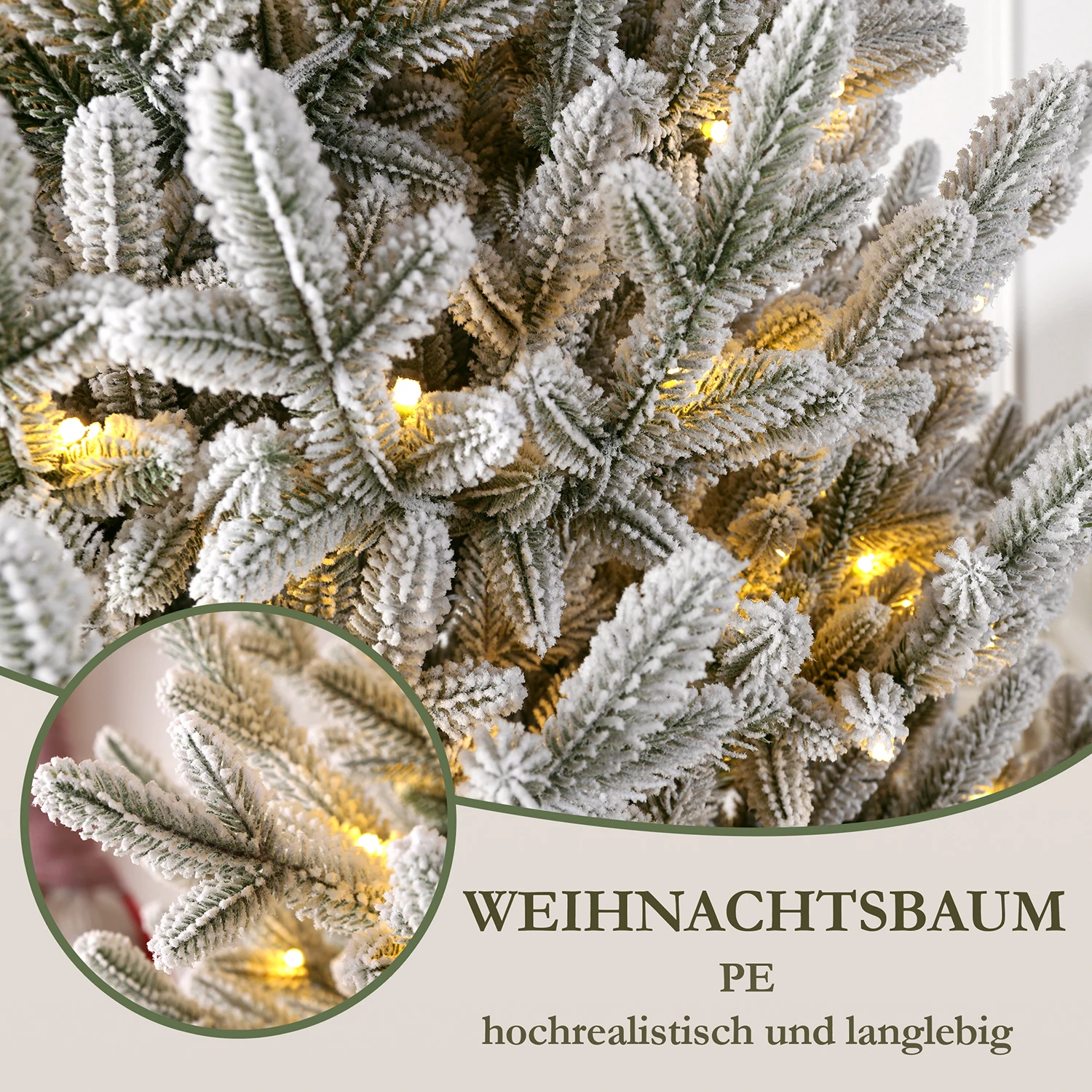 180 cm PE Mini weiße Schnee künstliche Weihnachtsbäume mit drehbarer Basis, 5992 Spitzen, 220 LED-Leuchten, Weihnachtsbaum-Party-Dekoration – Detail 2
