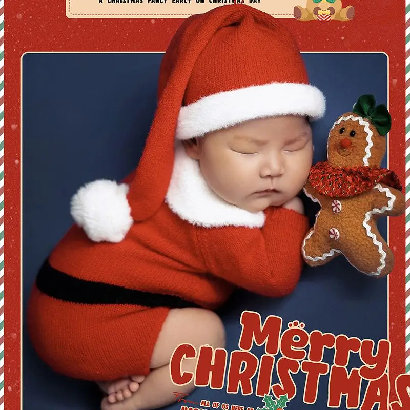 Santa Claus Newborn Photo Clothing Baby Christmas Hat Rompers Shoot Set New Year Infant Cosplay Costume Christmas Decoration