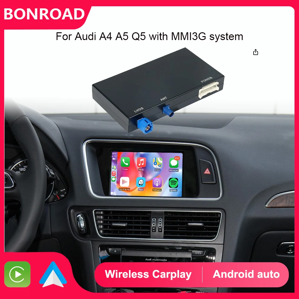 BONROAD Wireless CarPlay Android Auto Interface Adapter for Audi A4 B8 A5 Q5 2009-2015 with AirPlay Mirror Link Bluetooth