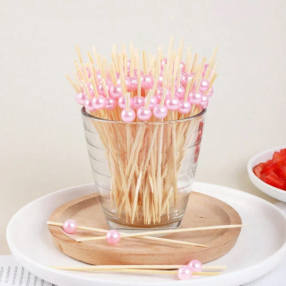 100 pcs/50 pcs Bamboe Fruit Vork Cocktail Prikker Spiesjes Wegwerp Fruit Vork Cocktail Prikkers Vorken Voedsel Picks bruiloft - afbeelding 2