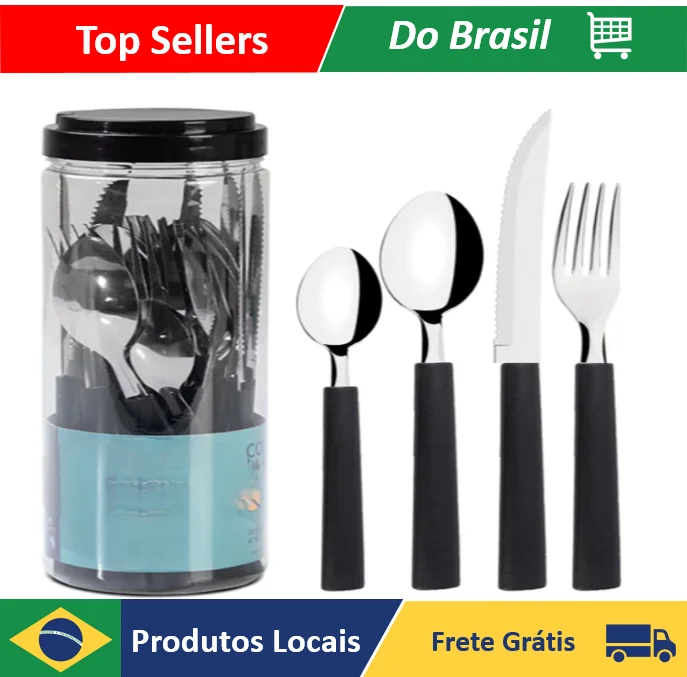Faqueiro enlatado Talheres 24 Peças com Lâminas em Aço Inox e Cabos de Polipropileno - Neverdie Store