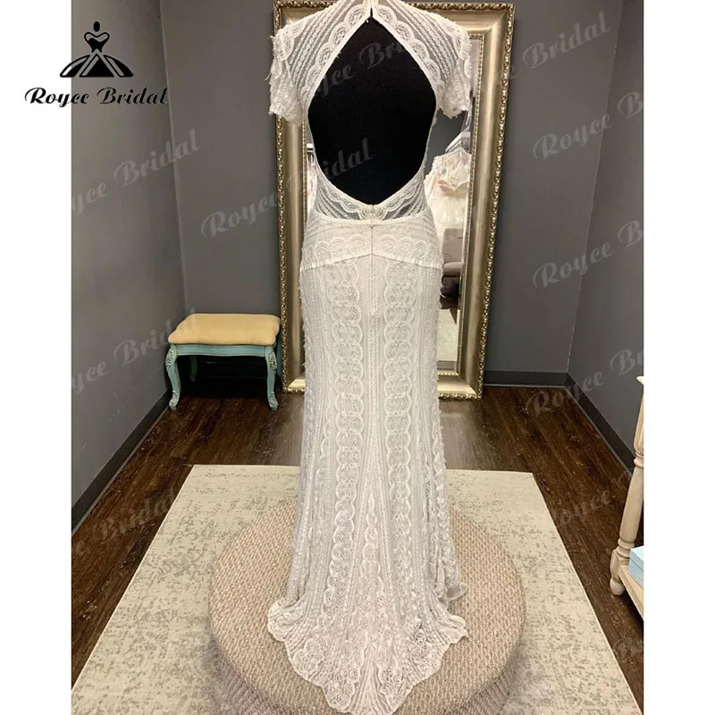 Luxury Short Sleeve Lace Open Back O-Neck Mermaid/Trumpet Wedding Dress Sweep 2023 Wedding Gowns vestido de novia sin espalda