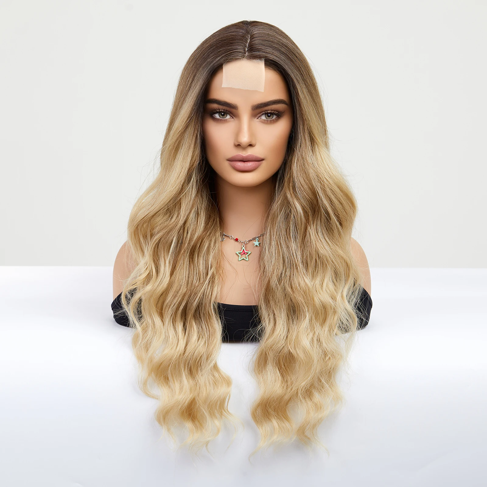 Charm source Haaransatz Spitze Perücken Ombre braun blond synthetische lange gewellte Perücken für Frauen Cosplay High Density Haar Perücke