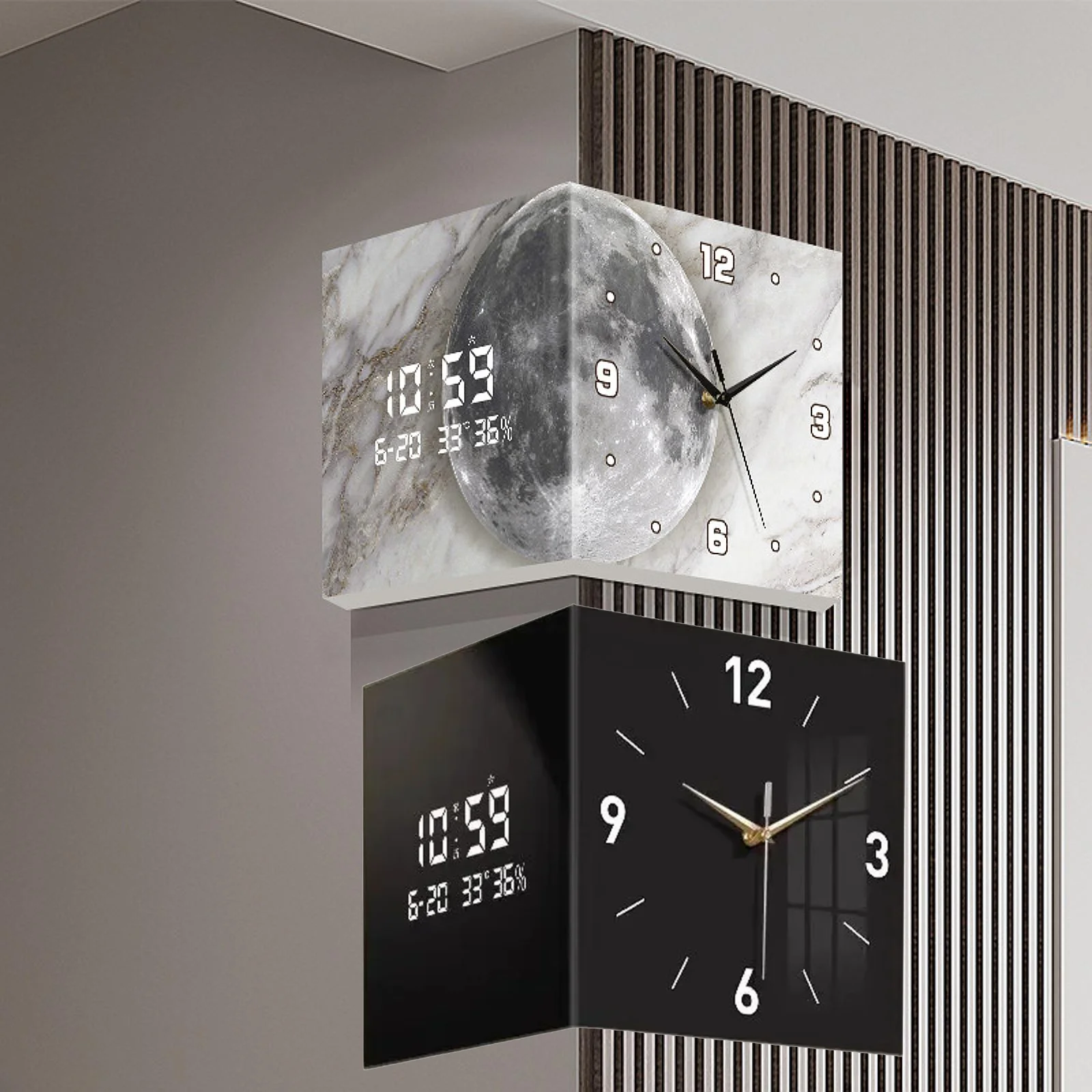 Corner Clock Easy to Read Double Sided Wall Clock Decorative Scenery Wall Corner Clock for Farmhouse Bedroom Home Decoration