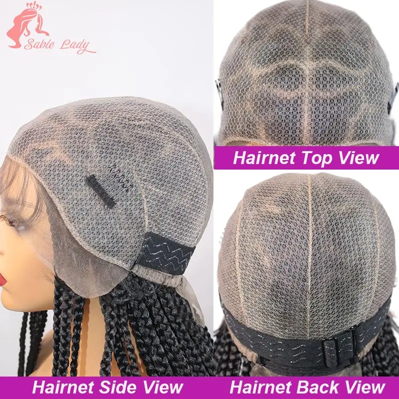 Wig renda panjang 36 inci sintetis Wig rajutan tangan bentuk hati tanpa simpul 360 "Wig dewi kepang bagian cornrow renda penuh