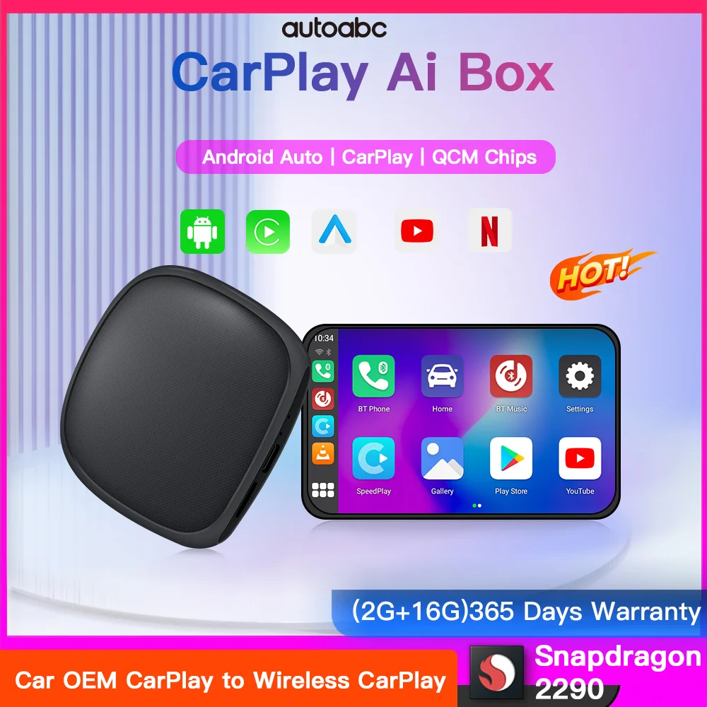 2024 NEW Android Auto Wireless Adapter Smart Ai Box Plug And Play Bluetooth WiFi Auto Connect Netflix YouTube For Toyota Volvo