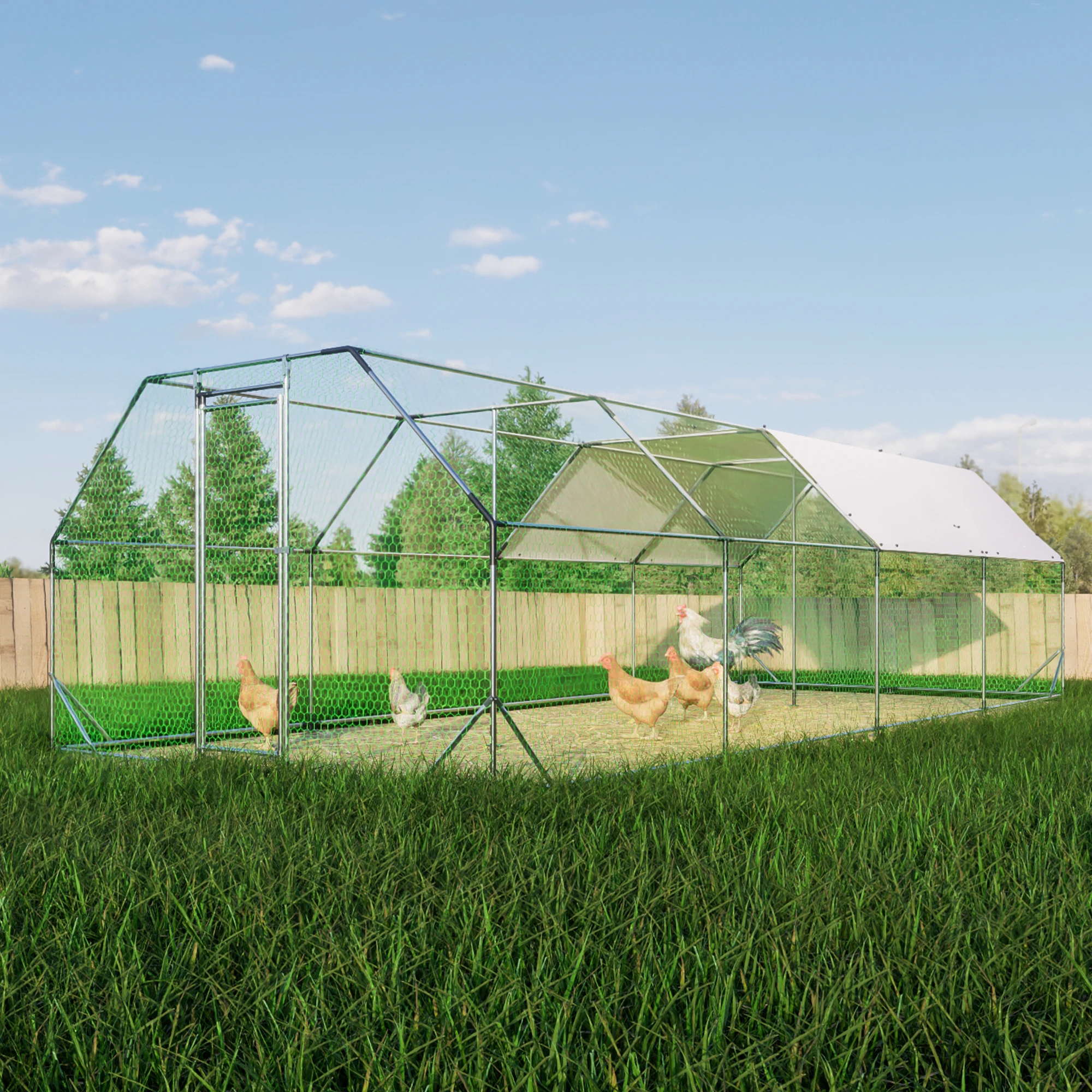 

9.94 ft. x 25.68 ft. Galvanized Large Metal Walk in Chicken Coop Cage Farm Poultry Run Hutch Hen House (3x8m