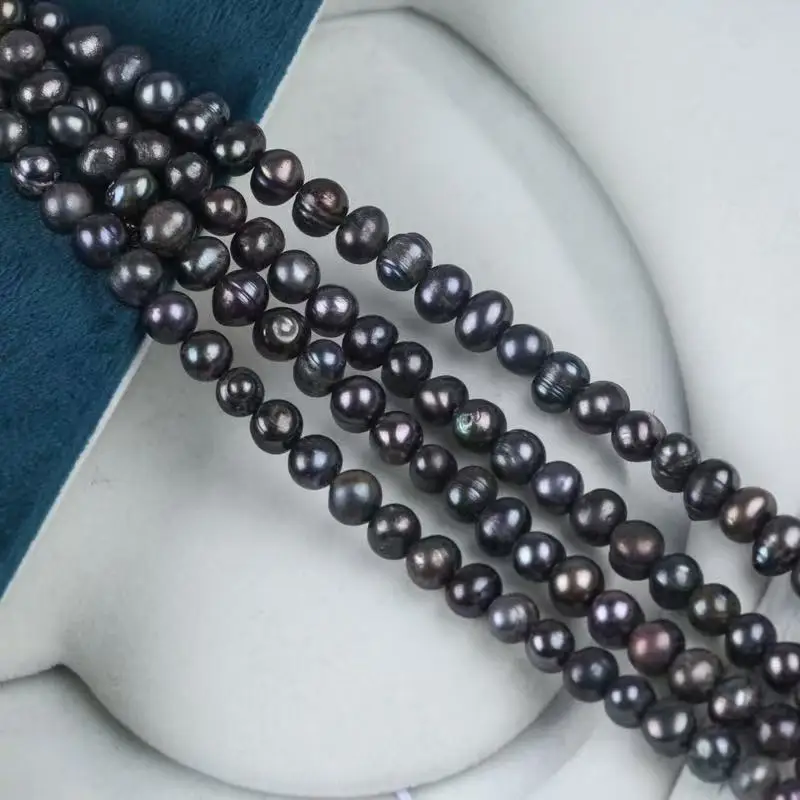 Wholesale 16 inches 8-9mm Black Natural Round Fresh Water Pearls Loose Strand