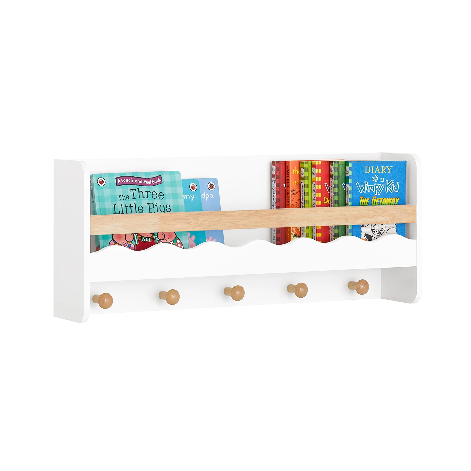 SoBuy KMB78-W Armario para niños con estante, estantería para niños, colgadores de estantes de pared, sin armario, tira de armario para niños