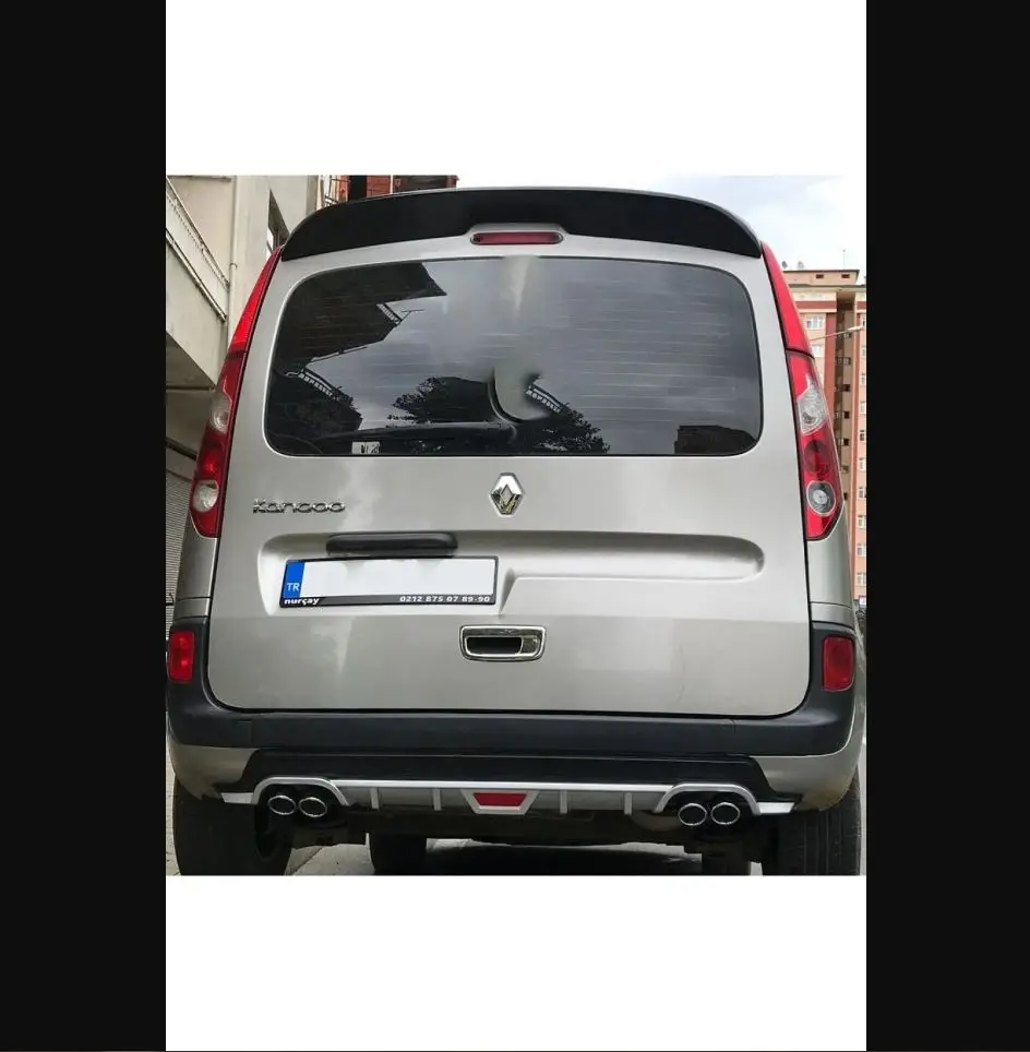 For Renault Kangoo Rear Diffuser Universal Black or Gray + Four Chrome Exhaust View 2007 To 2014 Models -Spoiler Wings Lip Flaps