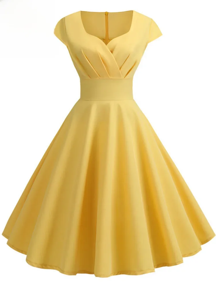 Letnia Sukienka Damska Krótki Rękaw Hepburn Lata 50. 60. Vintage Pin Up Rockabilly Elegancka Sukienka Wieczorowa na Imprezę — zdjęcie 2
