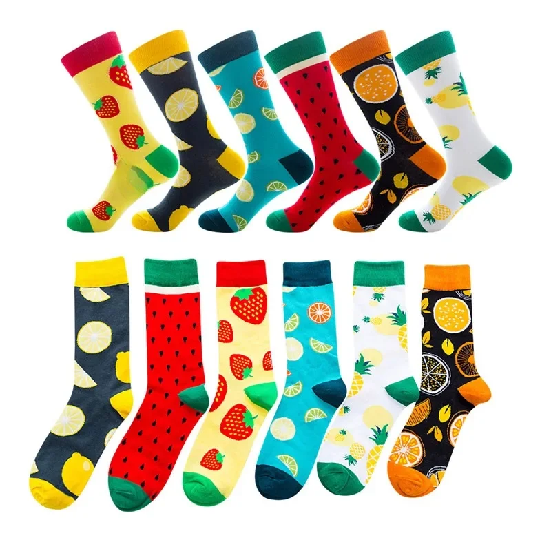 DOIAESKV Couple Socks Novelty Funny Men Socks Cute Fruit Strawberry Watermelon Hip Hop Crew Socks Unisex inter Long Sock Happy — zdjęcie 2