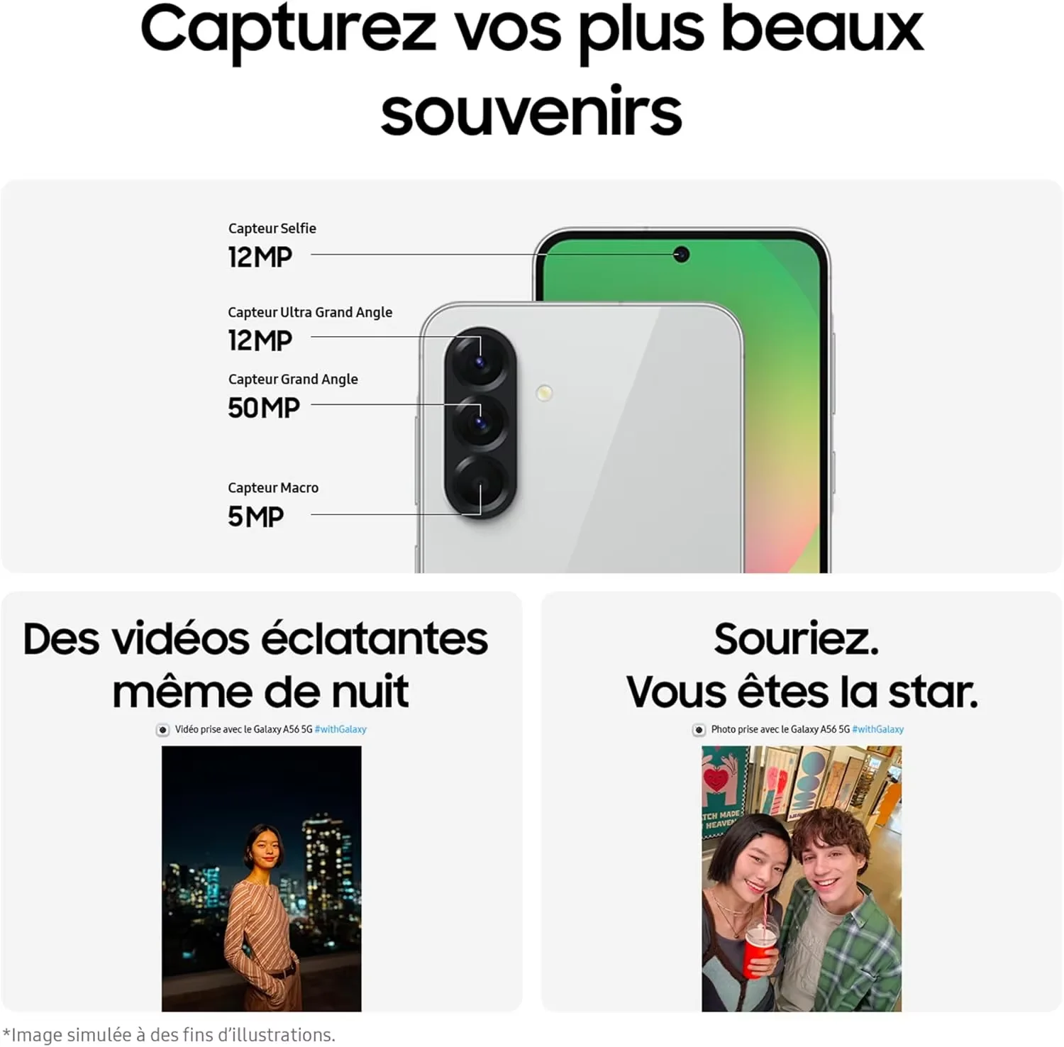 هاتف Samsung Galaxy A56 5G الذكي Exynos 1580 6.7 بوصة شاشة Super AMOLED 120 هرتز كاميرا 50 ميجابكسل بطارية 5000 مللي أمبير في الساعة هاتف محمول في الشرق الأوسط