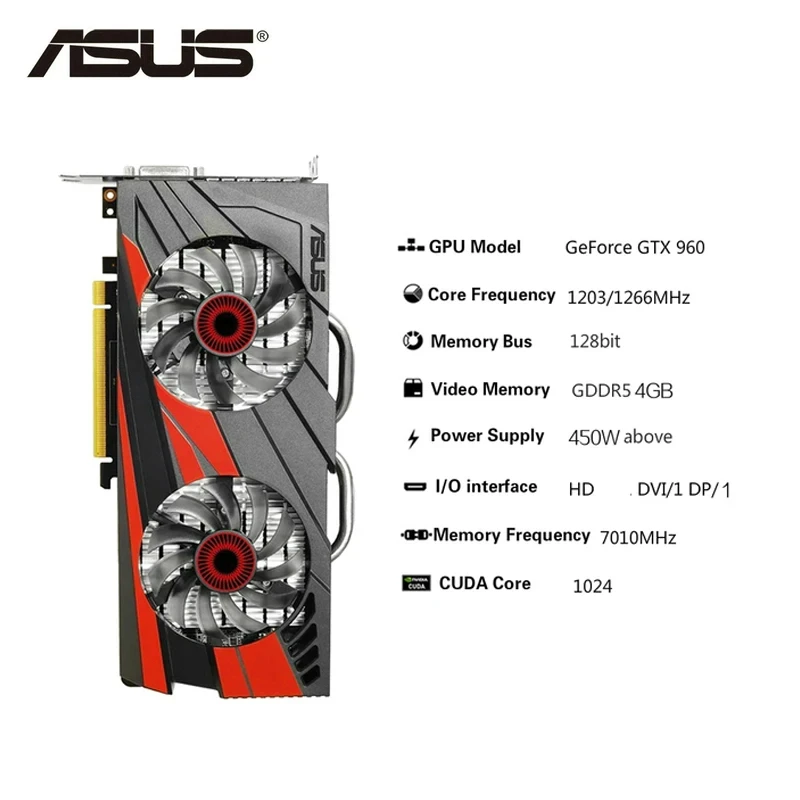 2024 używana karta graficzna ASUS GTX 960 4GB 128bit GDDR5 karty graficzne GTX960 GPU