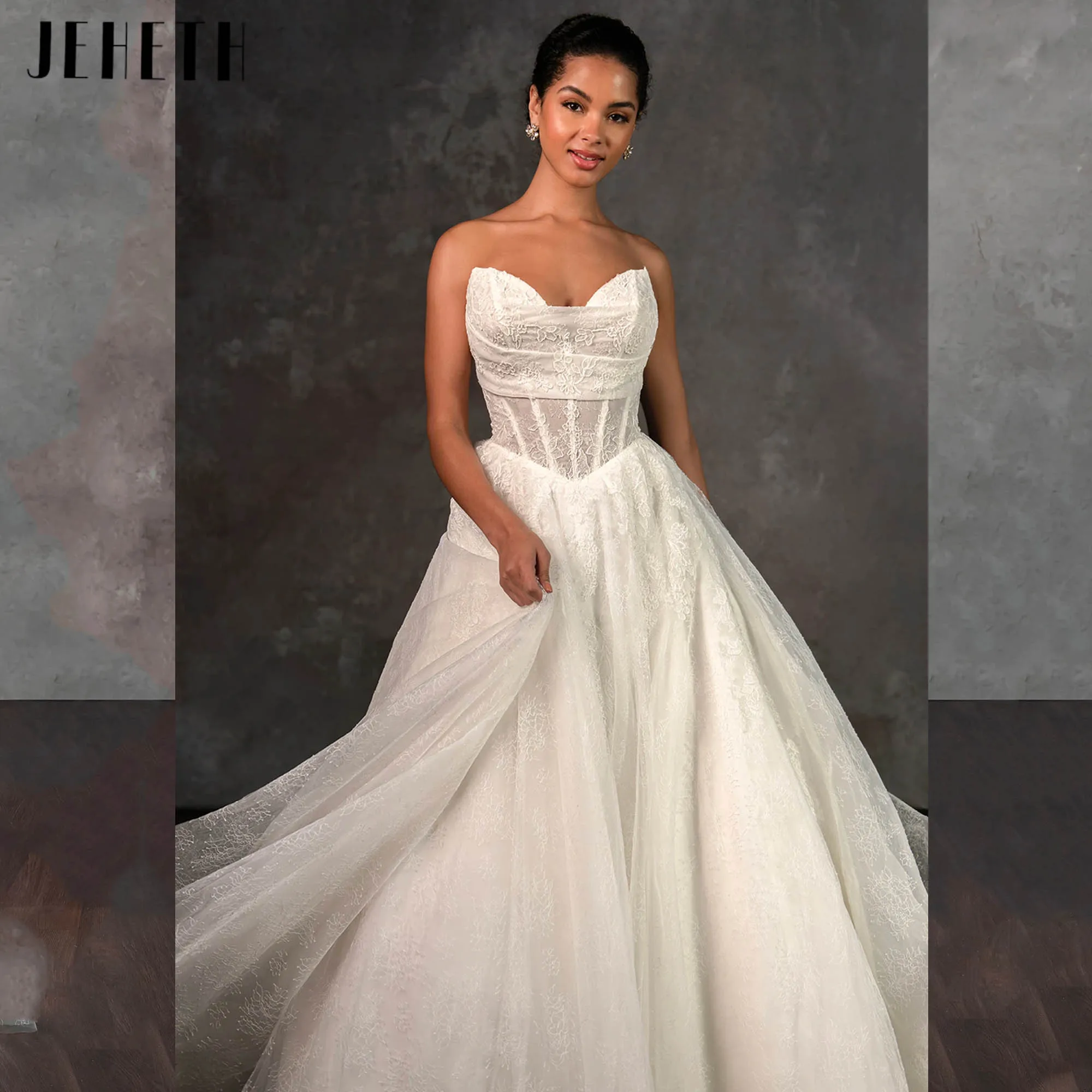 

JEHETH Chic Lace A-Line Wedding Dress Women Romance Sweetheart Sleeveless Bridal Gown backless vestidos de novia 2025 Customized