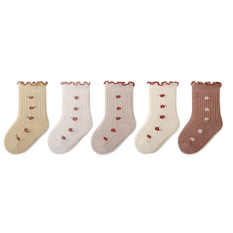 Spring Autumn Children Girls Flower Socks School Student Uniform Mid Calf Long Sock Baby Kids Princess Middle Tube Stockings