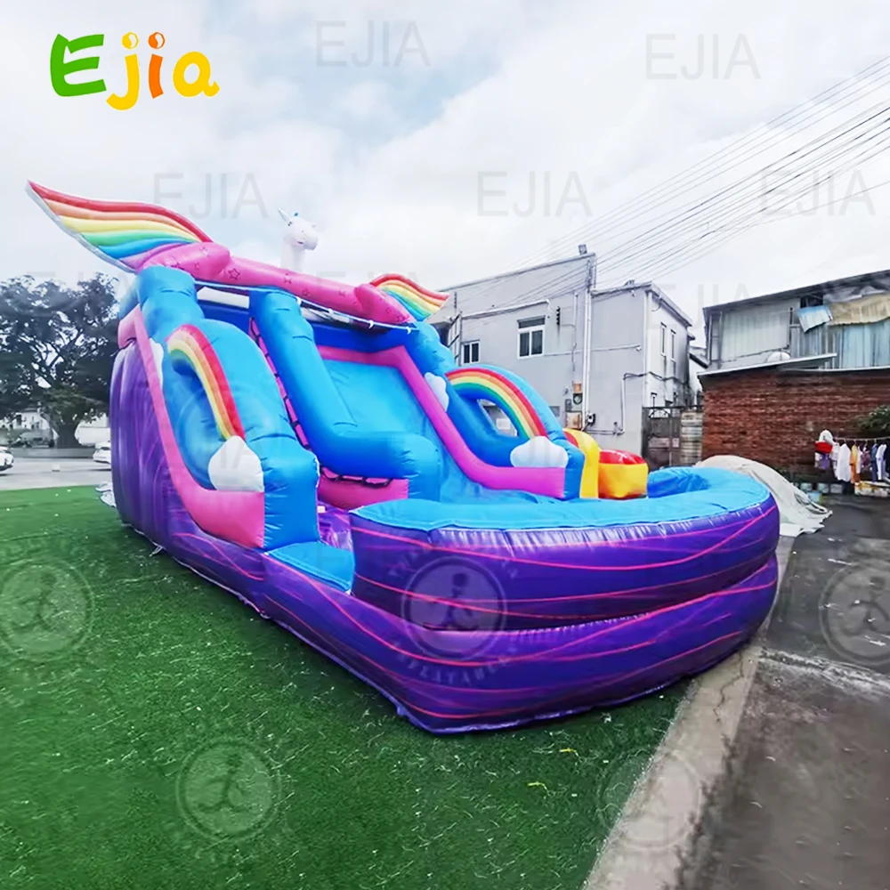 26FT /8m Large Commerical Inflatable Rainbow PVC Castle Water Slide With Pool - Perfect for Kids Adult Parties & Summer Fun