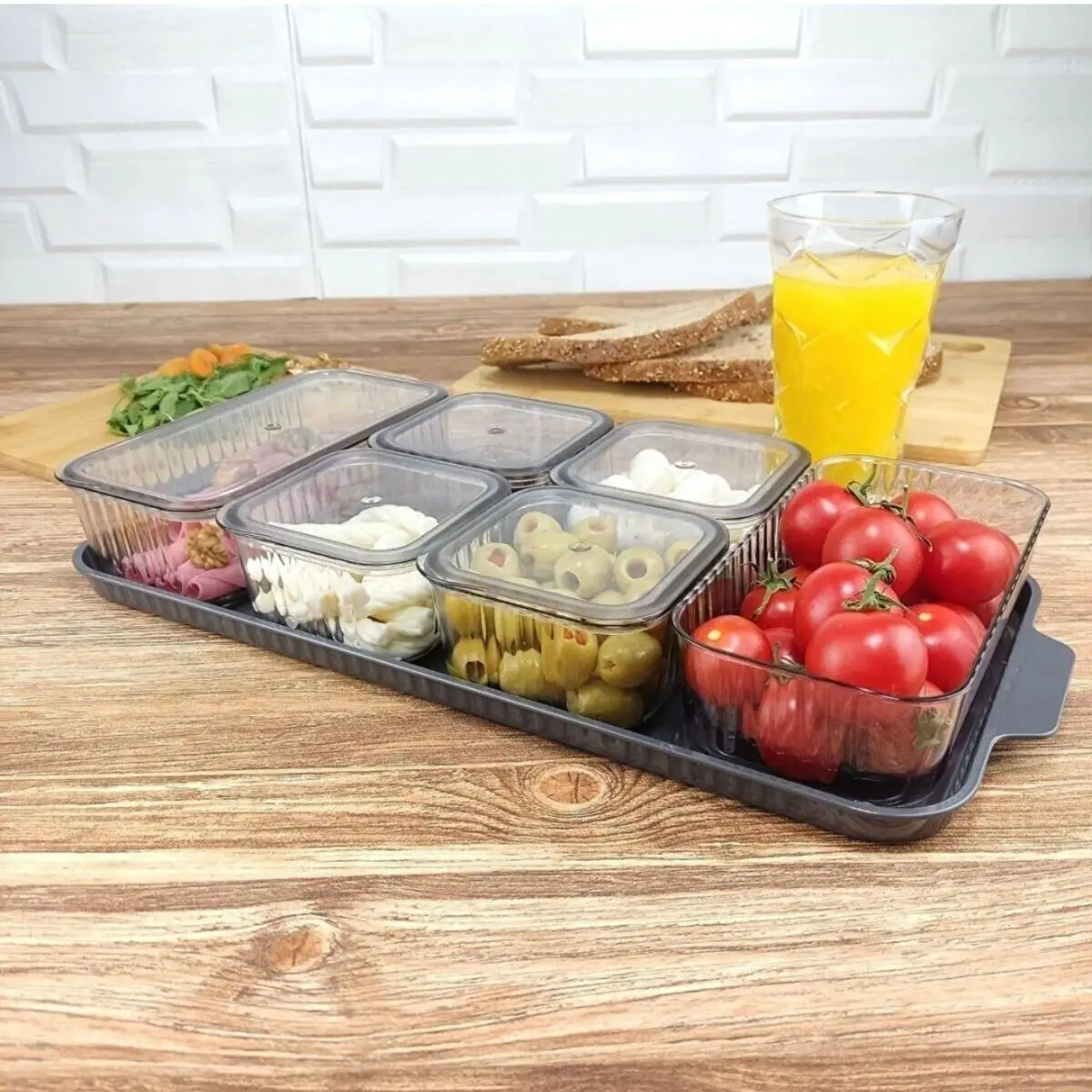 6 Sections Transparent Cover Breakfast Plate and Tray Set Food Storage and Serving Plate for Home Kitchen Guest Family Breakfast